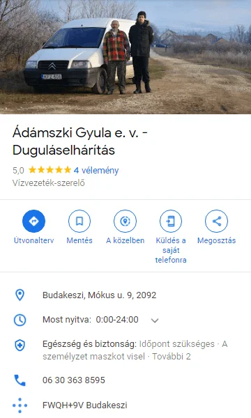 Duguláselhárítás Ádámszki Gyula Google térkép